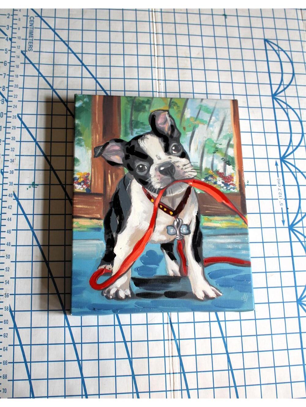 Marmont Hill Boston Terrier Stretched Canvas Print 14 X 10.75"